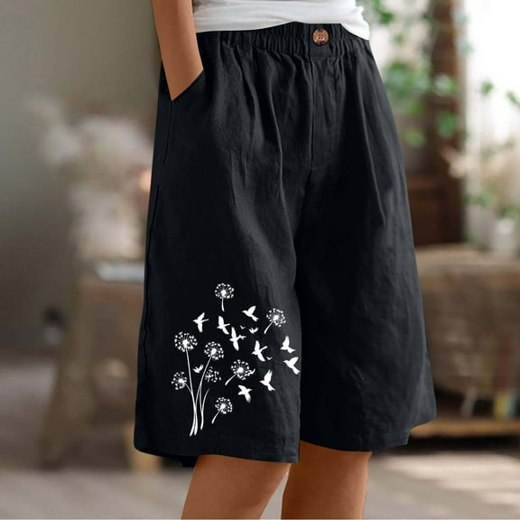 POROPL Women Shorts Under $10 Summer Fashion Elastic Waist Casual Loose Shorts with Pockets Button Print Short