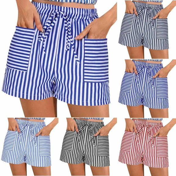 POROPL Women Shorts Under $10 Summer Fashion Shorts with Pockets Striped Short