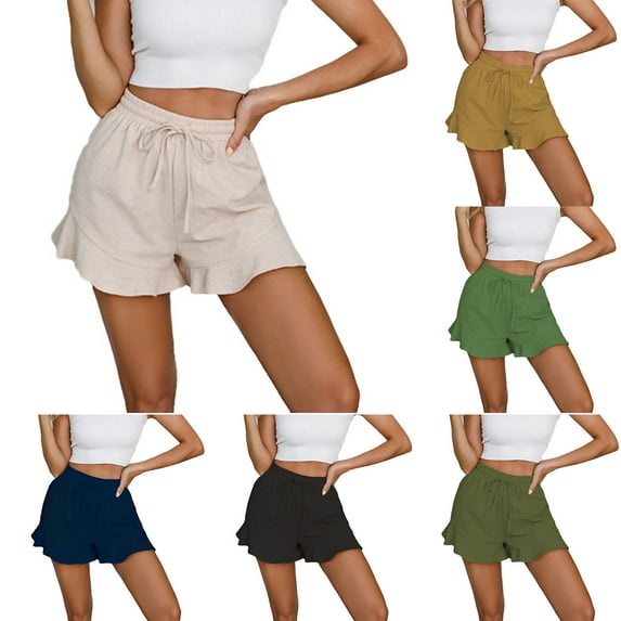 POROPL Women Shorts Elastic Waist Casual Ruffle Shorts
