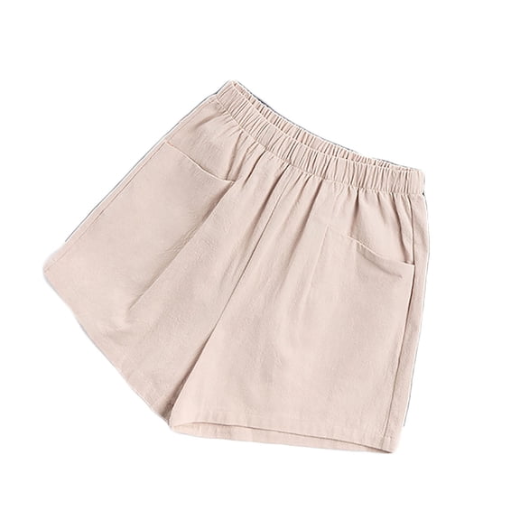 POROPL Women Shorts Linen Summer Elastic Waist Shorts with Pockets