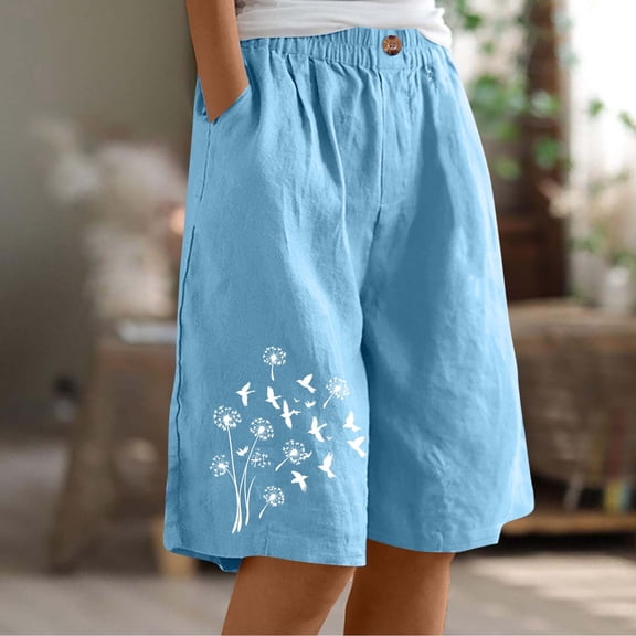 POROPL Women Shorts Summer Fashion Elastic Waist Casual Loose Shorts with Pockets Button Print Short