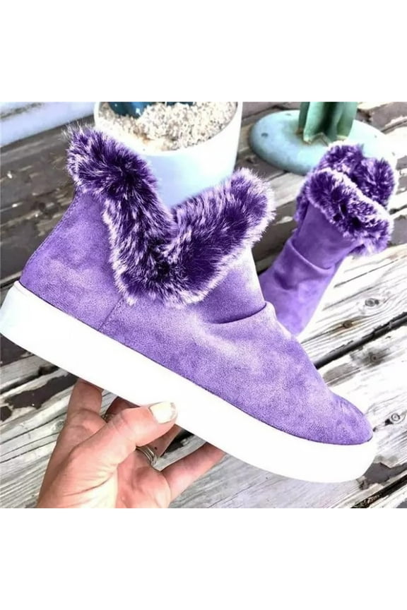 Women Snow Boots Winter Winter Mid Calf Flat Warm Snow Boots for Lady Purple Size 39(US:8)