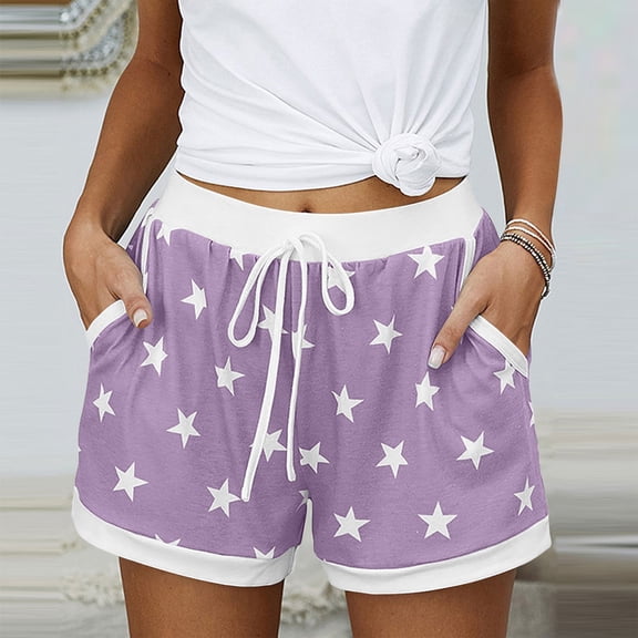 POROPL Women Summer Shorts Fashion Elastic Waist Shorts with Pockets Star Home Sleeper Short