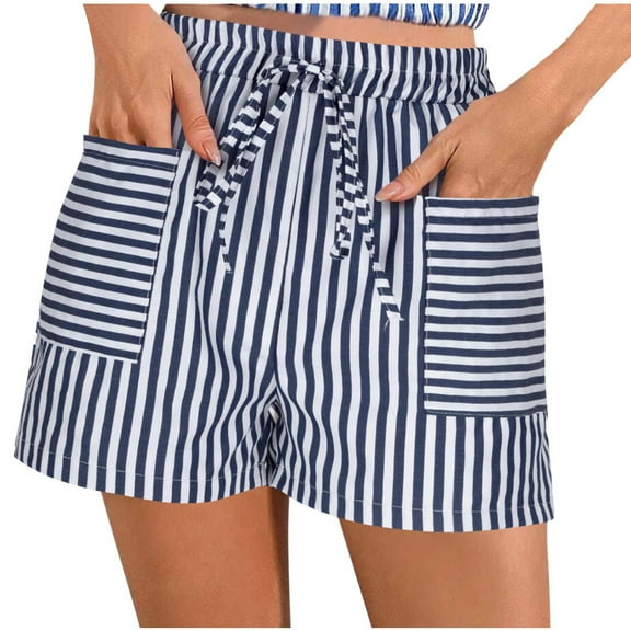 POROPL Women Summer Shorts Fashion Shorts with Pockets Striped Short