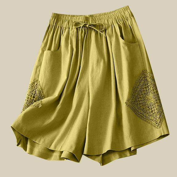 POROPL Women Summer Shorts Linen Casual Shorts Thin Lace-Up Short