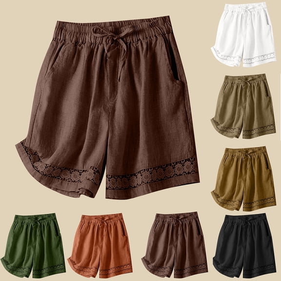 POROPL Women Summer Shorts Linen Elastic Waist Shorts Thin Short