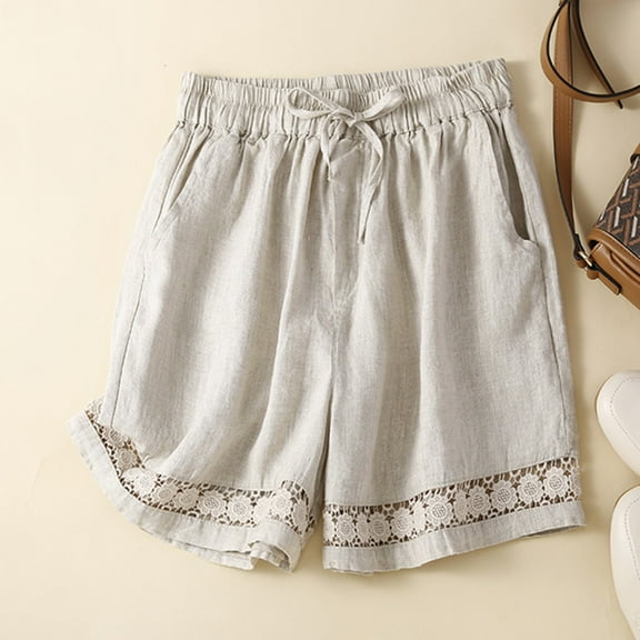 POROPL Women Summer Shorts Linen Plus Size Elastic Waist Shorts Thin Short