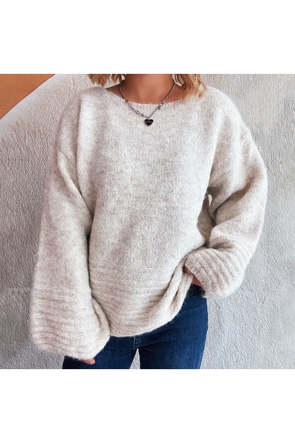 Women Sweaters Long Sleeve Crew Neck Sweater Casual Oversized Knitted Size S-L