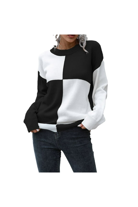 Women Sweaters Long Sleeve Crew Neck Sweater Thin Oversized Knitted Size S-XL