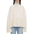 thumbnail image 1 of POROPL Women Sweaters Long Sleeve High Neck Sweater Casual Oversized Knitted Striped Blouse Top Size S-XL, 1 of 8