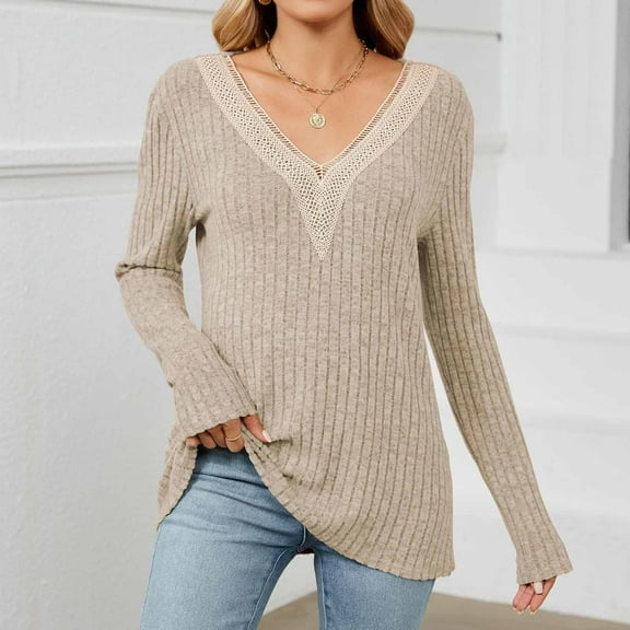 POROPL Women Sweaters Long Sleeve V-Neck Sweater Casual Oversized Knitted Top Size S-XXL