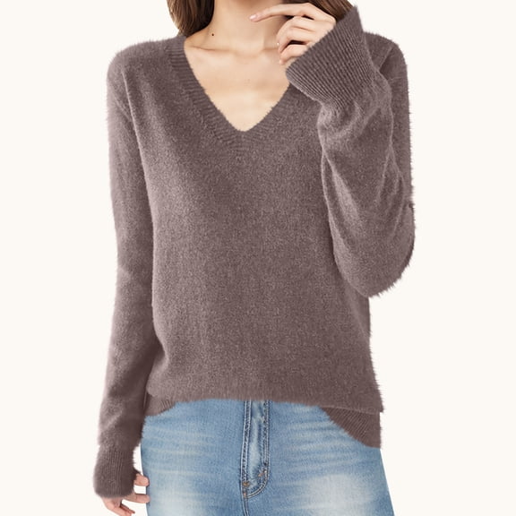 POROPL Women Sweaters Long Sleeve V-Neck Sweater Thin Knitted Top,Lightweight,Size S-XXL