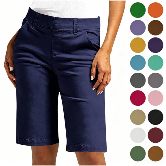 POROPL Women's Bermuda Shorts,Chino Shorts High Waisted Knee Length Straight Leg Pants with Pockets