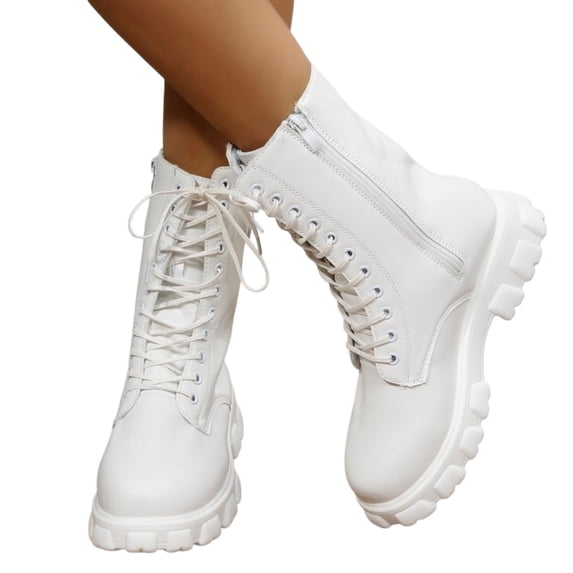 POROPL Women's Boots,Lace Up Combat Ankle Boots Chunky Platform Thick Sole Side Zipper Fashion Boots