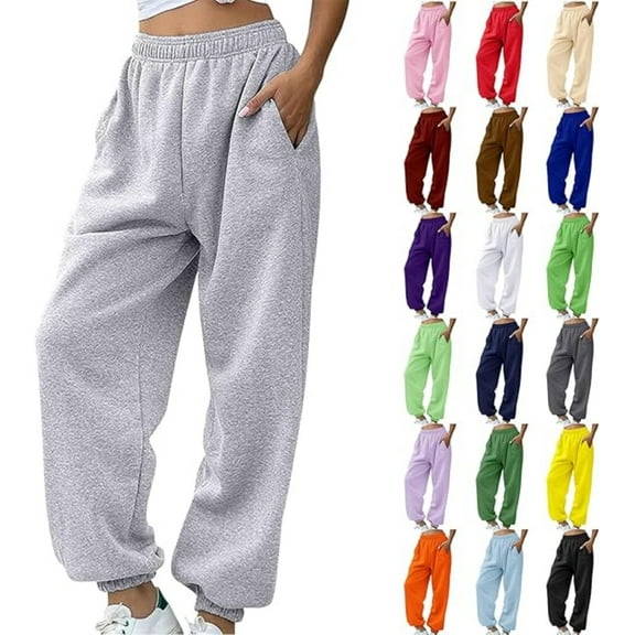 POROPL Women's Gray Sweatpants Fleece Lined Casual Elastic Waist Adjustable Cuffs Joggers Workout Pants with Three Pockets