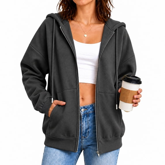 POROPL Sweatshirts for Women,Zip Up Hoodie Oversized Casual Long Sleeve Fleece Jacket with Pockets