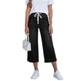 thumbnail image 1 of POROPL Women's Jean Capris,Wide Leg Drawstring Elastic Waist Jeans with Pockets Summer Pants, 1 of 7