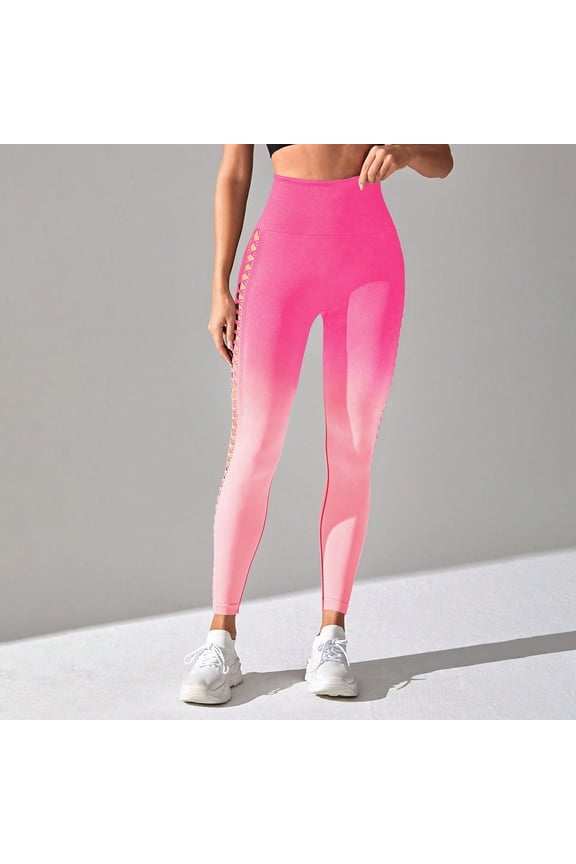 Women's Pink Leggings High Waisted Slim Leggings Yoga Athletic Workout Tie-Dye Size S-L