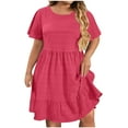 thumbnail image 1 of POROPL Women's Plus Size Dresses,Short Sleeve Crew Neck T Shirt Midi Dress Ruffle Flowy Sundress, 1 of 8