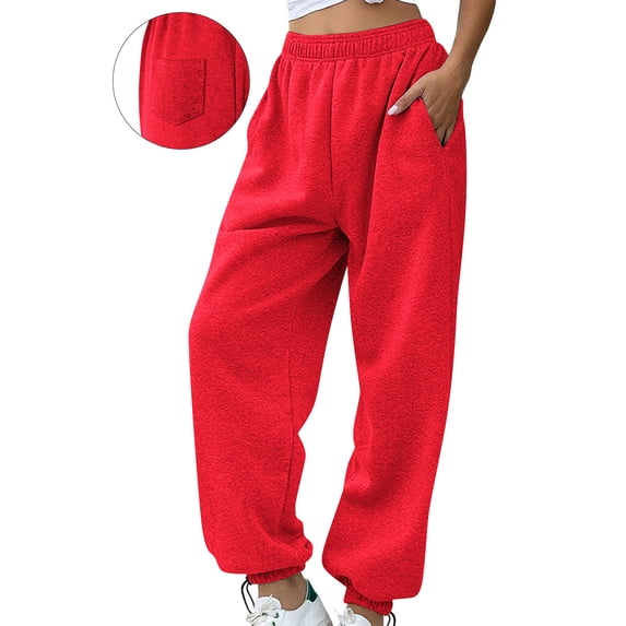 POROPL Women's Plus Size Sweatpants Fleece Lined Casual Elastic Waist Adjustable Cuffs Joggers Workout Pants with Three Pockets