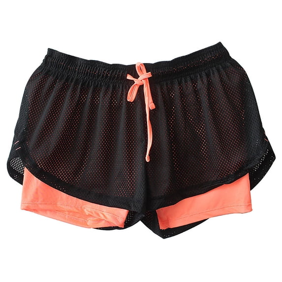 POROPL Women's Running Shorts,Mesh Double-Layer Drawstring Elastic Waisted Loose Active Shorts