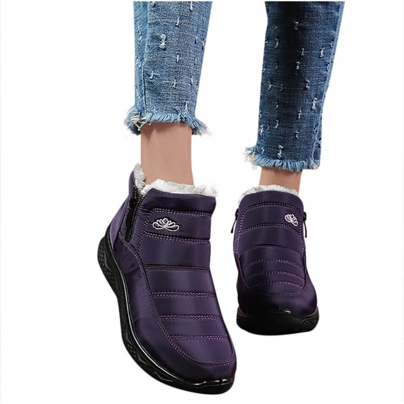 POROPL Women's Snow Boots,Winter Warm Ankle Boots with Faux Fur Lining Side Zipper Outdoor Shoes