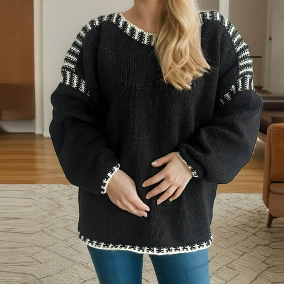 POROPL Women's Sweaters Long Sleeve Crew Neck Sweater Casual Knitted Size S-XL