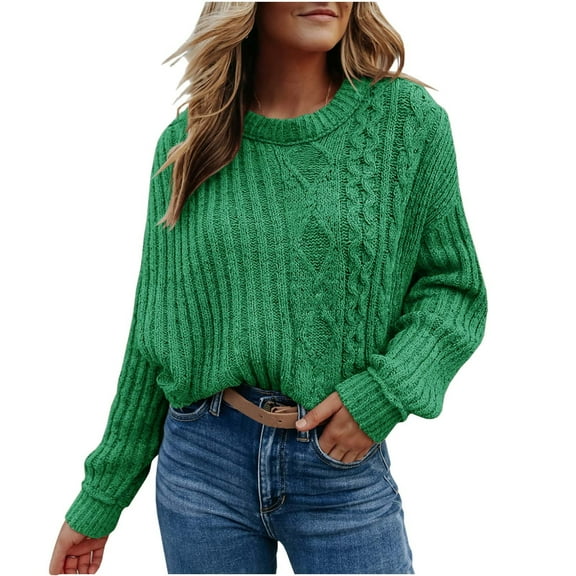 POROPL Women's Sweaters Long Sleeve Crew Neck Sweater Casual Knitted Top Pullover Size S-XXL