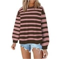 thumbnail image 1 of POROPL Women's Sweaters Long Sleeve Crew Neck Sweater Oversized Knitted Striped Top Size S-XL, 1 of 5