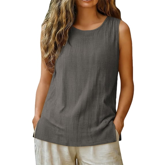 POROPL Women's Tank Tops,Loose Fit Sleeveless Crew Neck Tops with Side Slit,Size S-3XL