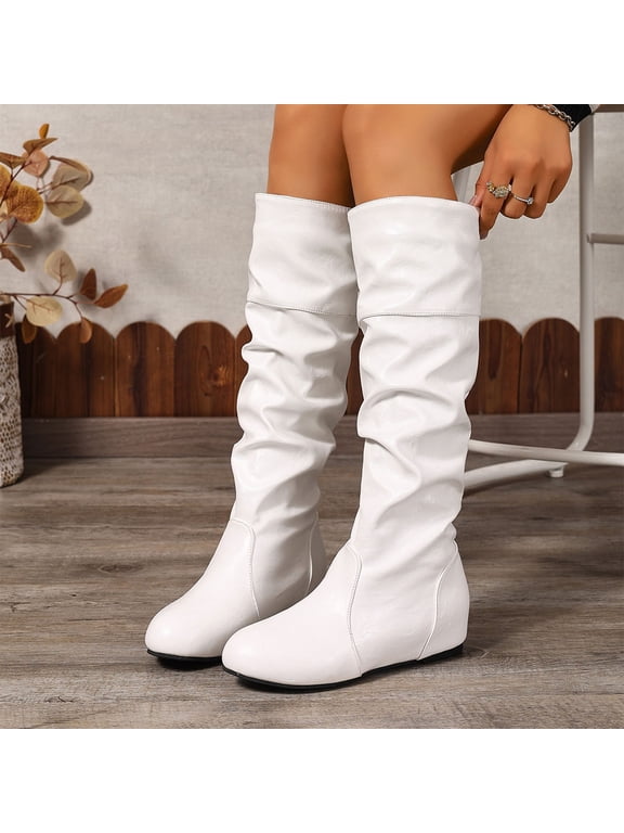 Winter Boots for Women Mid-Calf Fashion Casual Knee-High Flat Heel Boots