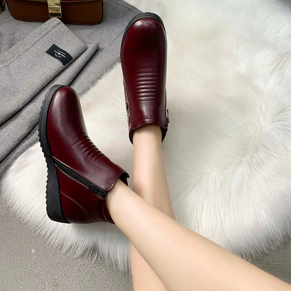 POROPL Womens Ankle Boots Fashion Flat Fleece Side Zip Up Shoes,Womens Boots Size 6