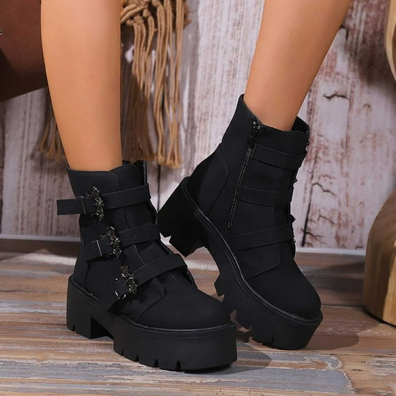 POROPL Womens Boots Ankle Fashion Chunky Buckle Retro Shoes,Womens Boots Size 5