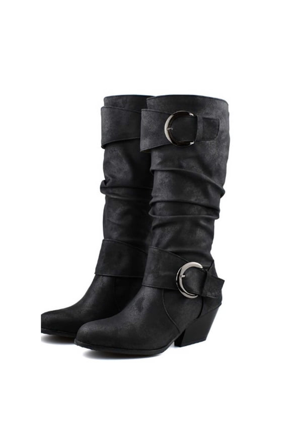 Womens Boots Mid Calf Fashion High Heel Leather Buckle Knight Shoes,Womens Boots Size 6