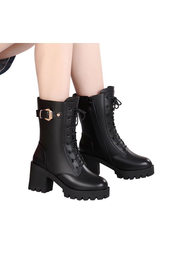 Womens Boots Mid Calf Winter Fleece High Heel Shoes,Size 4.5