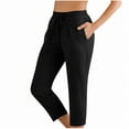 thumbnail image 1 of POROPL Womens Capri Pants Linen Summer Drawstring Elastic Waist Straight Beach Cropped Trousers, 1 of 4