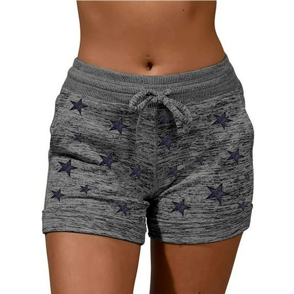 POROPL Womens Elastic Waist Shorts Summer Shorts Drawstring Casual Pocket Stars Print Loose Pants