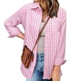 thumbnail image 1 of POROPL Womens Fall Tops,Women's Casual Fashion Plaid Color Matching Pocket Button Loose Coat Shirt for Women 2025, 1 of 7