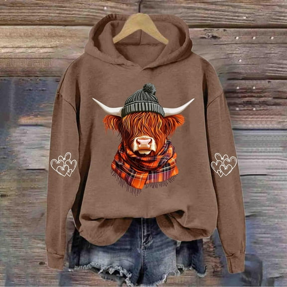 POROPL Womens Hoodies Fashion Long Sleeve Sweatshirts Pullovers Casual Loose Retro Print Fall Sweatshirts