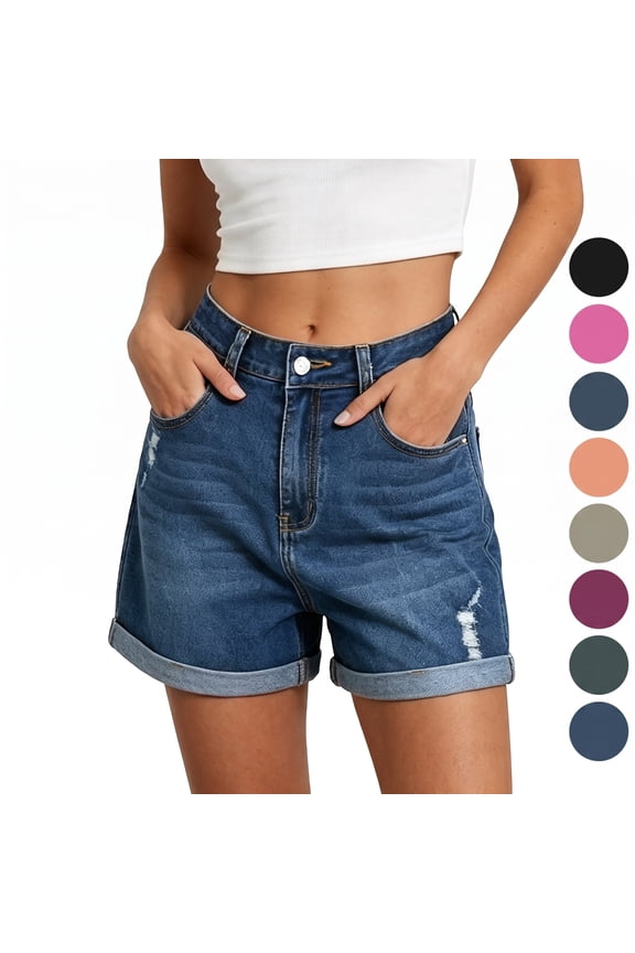 Womens Jean Shorts,Ripped Denim Shorts Button Stretchy High Waisted Shorts with Pockets