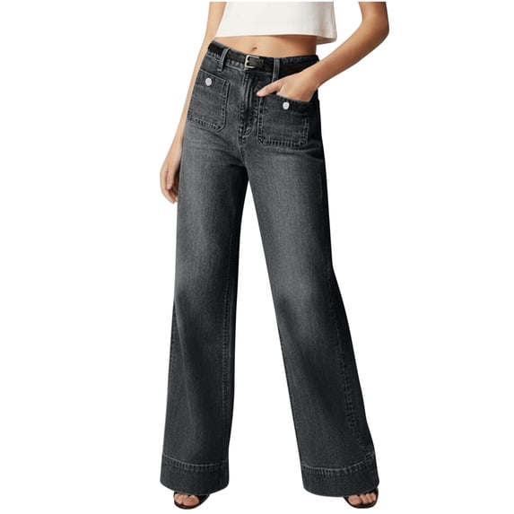 POROPL Womens Jeans Denim Elastic Wide Leg High Waist Loose Flare Jeans with Pockets,30.5" Inseam