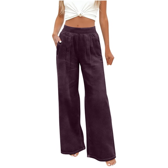 POROPL Womens Jeans,Stretchy Denim Wide Leg Baggy Jeans Pleated Elastic Waist Pants with Pockets