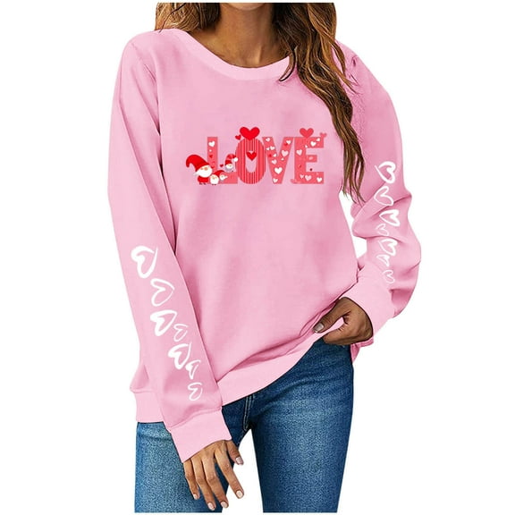 POROPL Womens Long Sleeve Tops Crewneck Sweatshirts Valentine'S Day Fashion Long Sleeve Sweatshirt Loose Print Pullover Tops Casual Fall Outfits