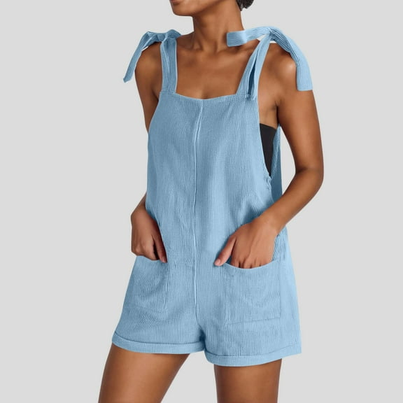 POROPL Womens Overalls Shorts Fashion Loose Wide Leg Shorts with Pockets Lace-Up Jumpsuit Short
