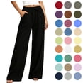 thumbnail image 1 of POROPL Womens  Pants, Casual Loose Cotton-Linen Wide Leg Drawstring Elastic Waist, Black, Size L, 1 of 6