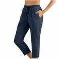 thumbnail image 1 of POROPL Women's Capri Pants Linen Summer Drawstring Elastic Waist Straight Beach Cropped Trousers, 1 of 5