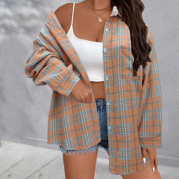 POROPL Womens Plaid Shirts Long Sleeve Button Down Shirts Fall Blouses Tops with Pockets