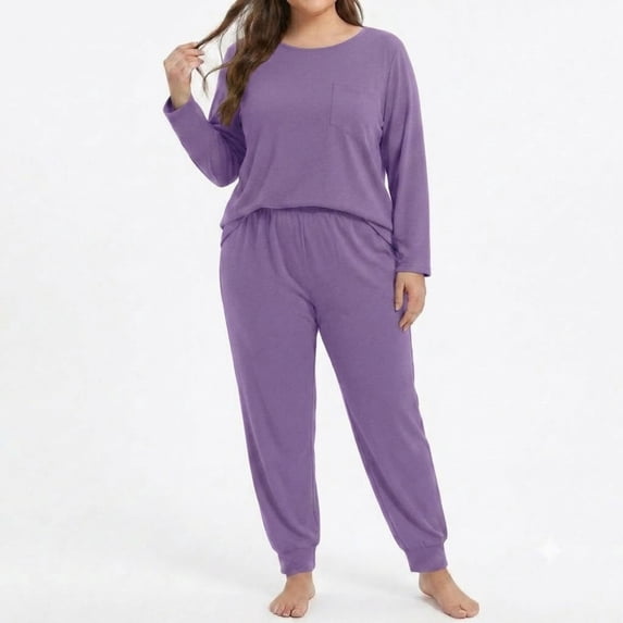 POROPL Womens Plus Size Pajama Sets,Long Sleeve Tops and Jogger Pants Sleepwear Loungewear Sizes XL-5X