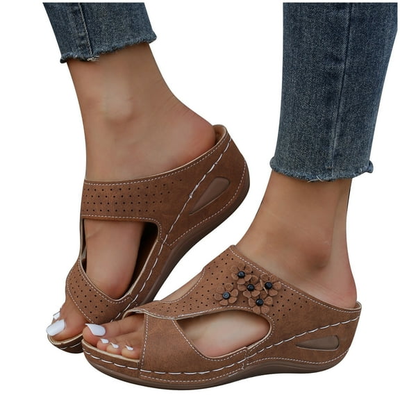 POROPL Womens Sandals Orthopedic Open Toe Wide Width Summer Walking Arch Support Slides Sandals
