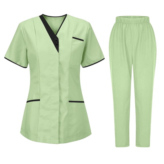 POROPL Womens Scrubs 4-Way Stretch Elastic Waistband Pant 5 Pockets Nurse Uniform Size S-3XL